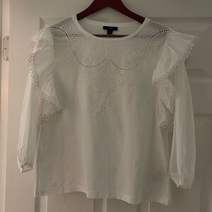NWT J. Crew Women’s White Eyelet Ruffle Top - 3/4 length Sleeves - Small